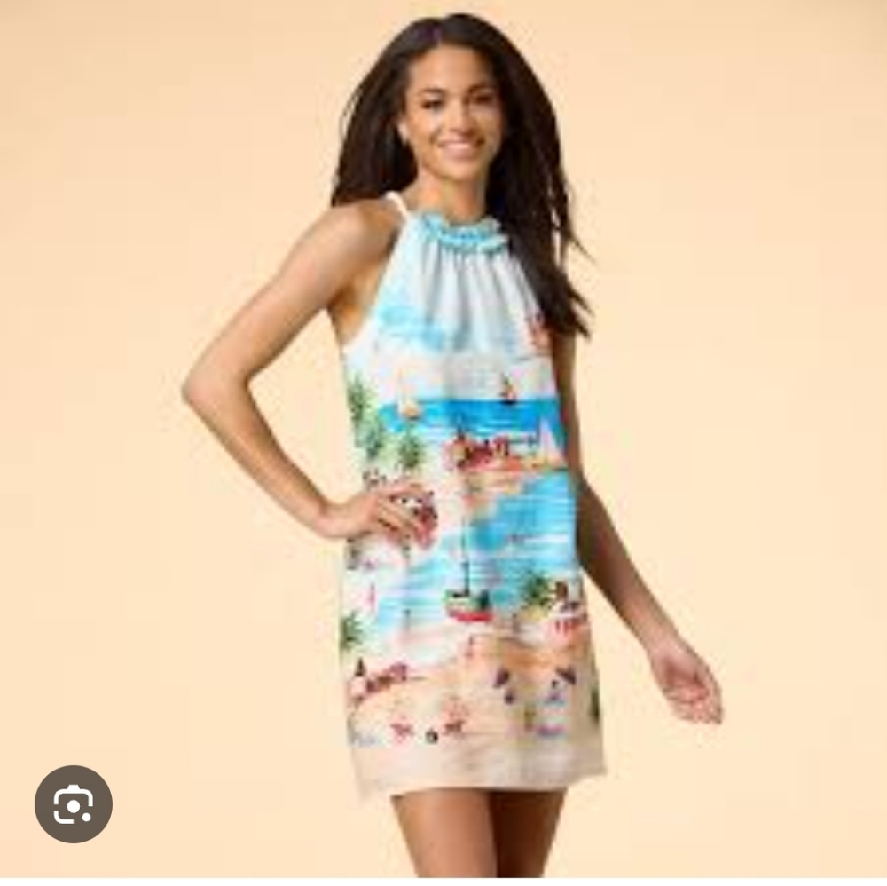 London Times Avelle Linen Blend Halter Neck Dress Size 16 Resortwear Cruise